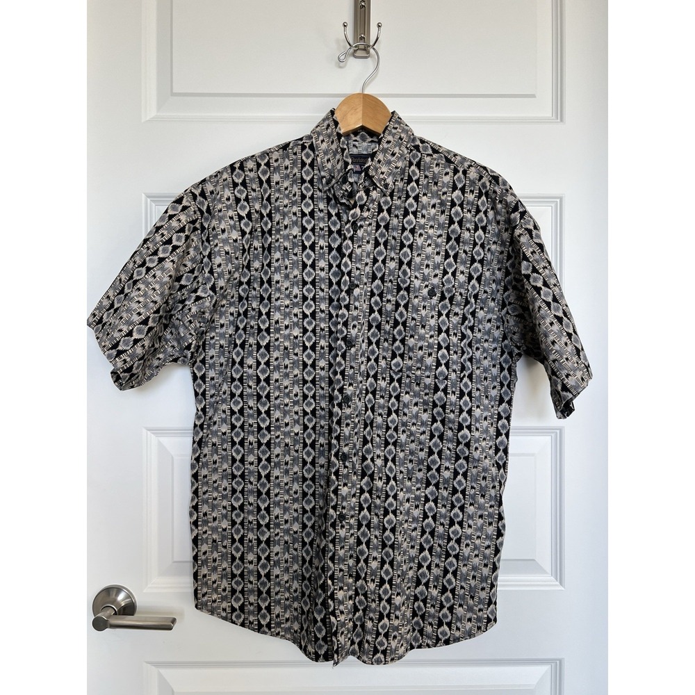 Panhandle Slim Western Button Down Short Sleeve Aztec Medium Black Brown